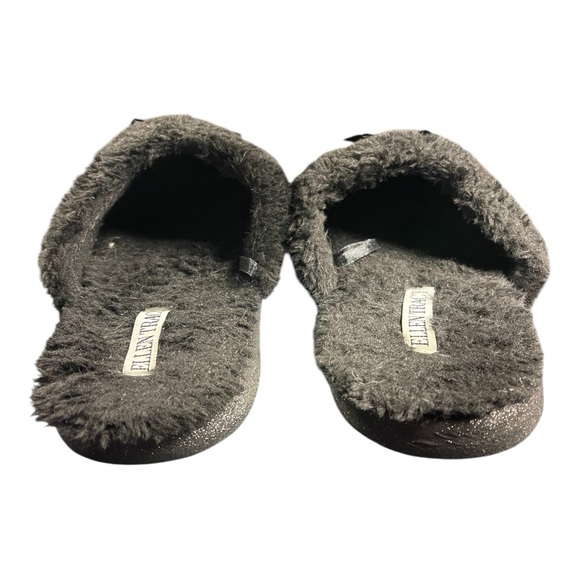 Black Fuzzy Slippers with Bows – Size XL (11) - Picture 4 of 6